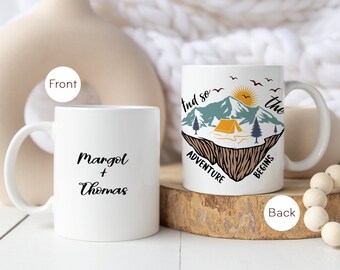 Engagement Mug Mountain | Personalized Wedding Mug Mountains | And So The Adventure Begins Mug | Newly Engaged Mug