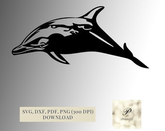 Dolphin SVG file, plotter file for cricut, cameo and brother, Dolphin file in svg, dxf, png and pdf - Instant Download