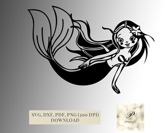 Cute Mermaid SVG file for Cricut, Little Mermaid file in svg, dxf, png and pdf - Digital Download for Mermaid Baby Shower