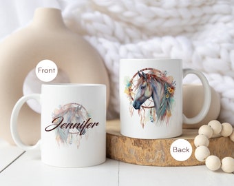 Boho Horse Mug | Horse Lovers Gift Ideas | Horse Lover Mug With Name | Equestrian Gifts For Trainers