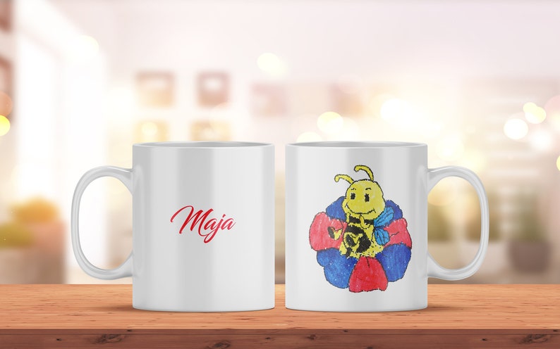 Childrens Mug with Name and Honey Bee Ceramic Cup for Kids Personalized Hot Chocolate Mug image 1