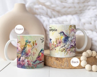 Personalized Coffee Mug Birds for Coffee and Tea Lovers | Cup with desired name | Coffee mug gift