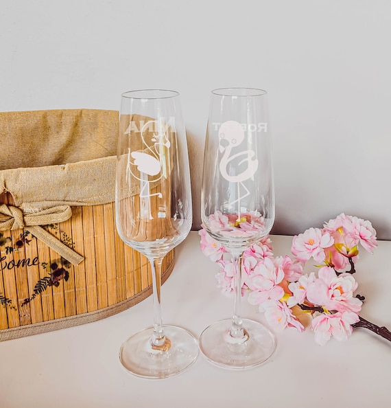 Juego de 2 copas de cava con grabado de nombre y motivo flamenco Copas de  champán personalizadas como regalo de bodas -  México