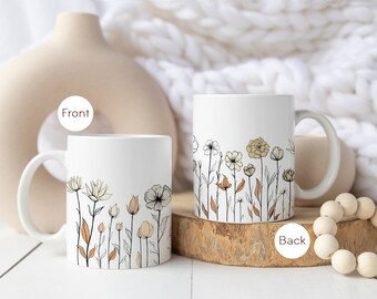 Wildflower Mug Ceramic | Floral Mug Gifts for Her | Boho Botanical Ceramic Cup