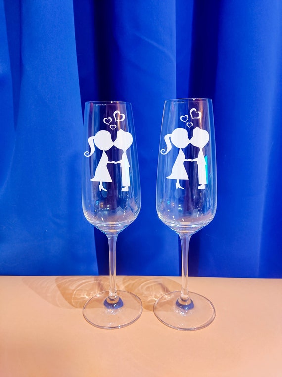 Coppia di Bicchieri Flute Personalizzati con Incisione I Do Nomi e Data  del Matrimonio