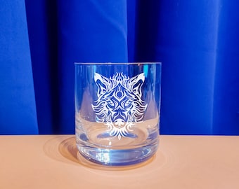 Custom Etched Whiskey Glass with Wolf Print | Personalized Gifts for Whiskey Lover | Unique Gift Ideas for Him