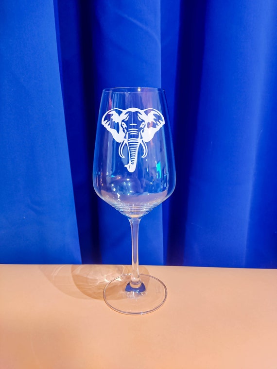 ELEPHANT GIFT, Stemmed Wine Glass, With Etched Glass Design