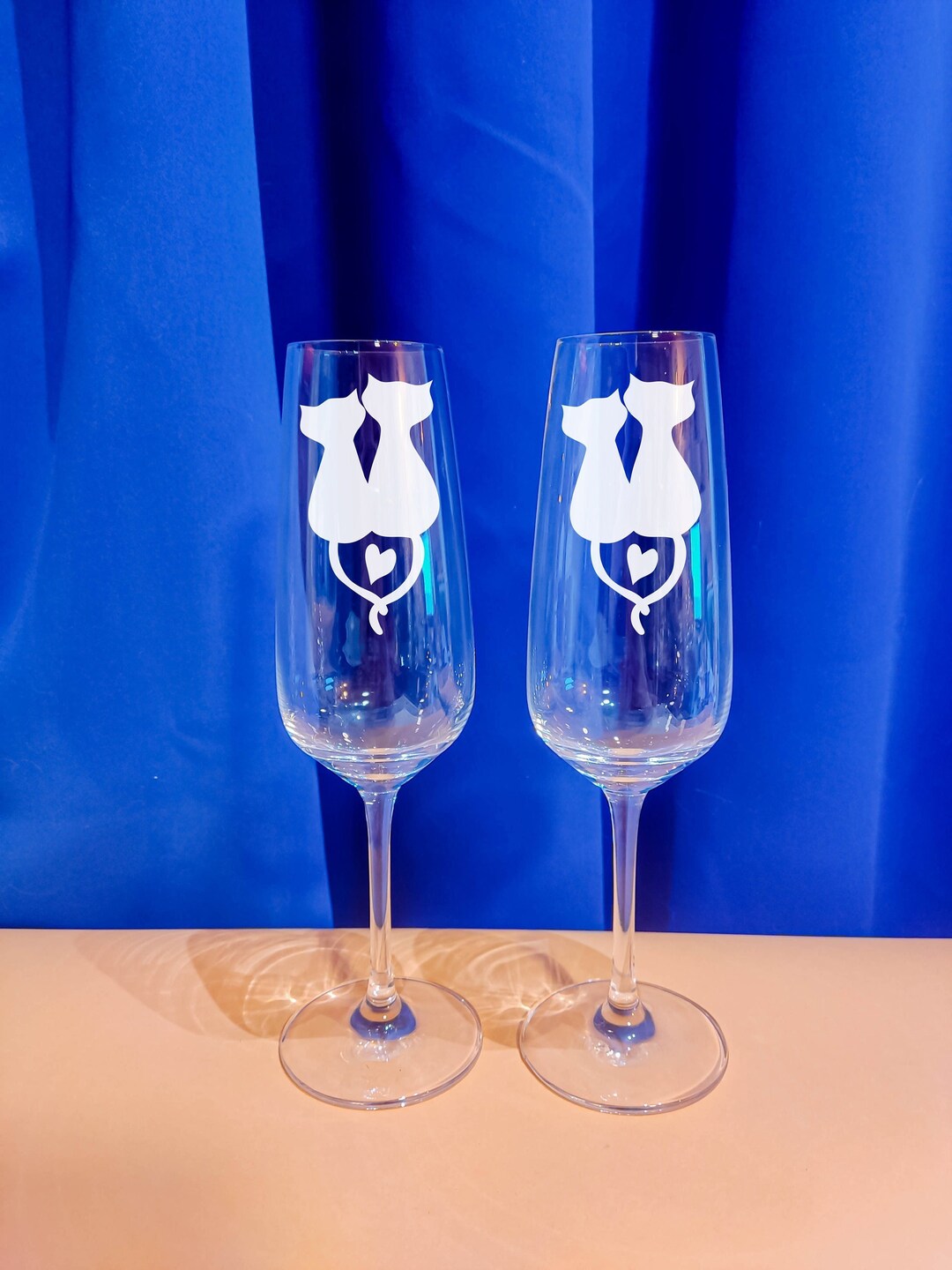 2pcs Set Etched Champagne Glasses Cats Custom Wedding Gift Idea Etsy