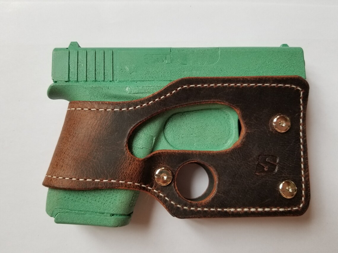 Glock 43 brown leather shoot thru pocket holster concealed Etsy