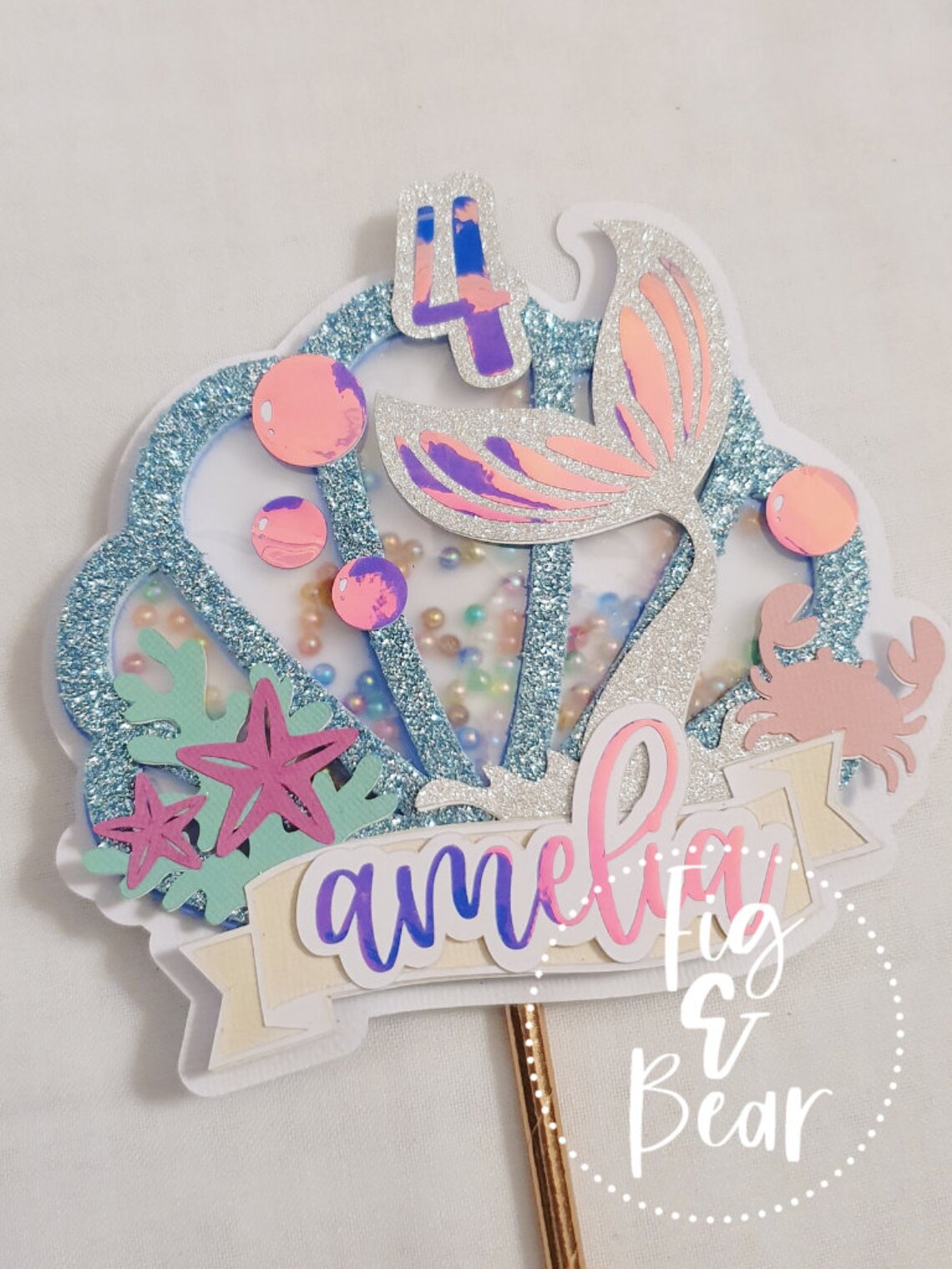 Cake Topper Handmade Cardstock Shaker Mermaid Etsy