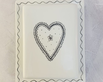 Butter Can Large With Hand-Painted Heart For 250 Gr Butter, Black and White, Breakfast Dishes, For The Butter On Bread