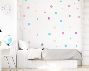 Pack of 96 muted rainbow polka dot stickers, Pastel rainbow nursery wall stickers, Baby girl room wall decals, Rainbow playroom decor idea