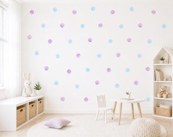 Watercolour Polka Dot Wall Stickers – Lilac & Sky Blue Nursery Decor
