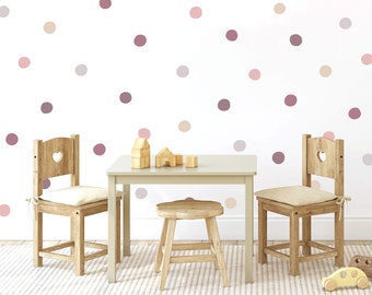 Packung mit 90 unregelmäßigen Polka Dots Wandaufkleber für Kinderzimmer, 5 cm, Kinderzimmer Wandaufkleber, Altrosa, Mauve, Neutral, Orange Braun