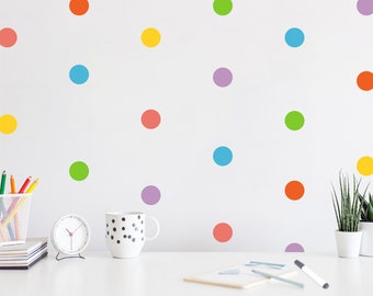 Colourful polka dots wall stickers, Rainbow wall decals for kids room, Confetti nursery and playroom wall decor, Multicolour circle stickers