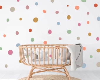 Pack of 150 Irregular Polka Dot Wall Stickers, Pastel Wall Decals, Colourful Playroom Wall Decor, Baby Girl Room Decor, Nursery Wall Art