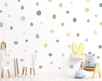 Pack of 150 Neutral Polka Dot Wall Stickers, Soft Muted Tones Wall Decals, Irregular Pastel Spots, Minimalist Nursery & Playroom Wall Decor