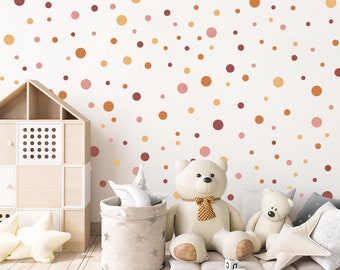 Pack of 160 Boho Polka Dots Nursery Wall Stickers, Terracotta Baby Room Wall Decals, Earthy Tones Spotty Playroom Decor, Neutral warm decor