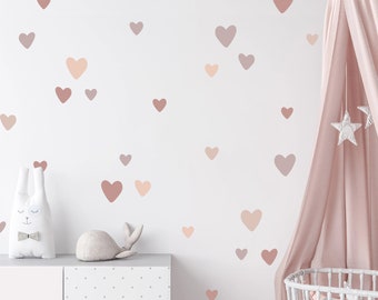 Lot de 80 stickers muraux cœur Boho, décalcomanies neutres coeur d'amour pépinière, décor de chambre de bébé tons de terre beige, autocollants de salle de jeux coeur arc-en-ciel