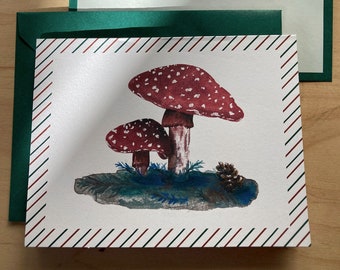 Holiday Mushroom Card, Winter Nature Forest Holiday Greeting Card