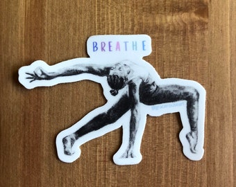 Yoga,"Breathe" Reminder, Vinyl Sticker, Laptop, Waterbottle, Car Window Sticker, Weatherproof, Waterproof, Decal