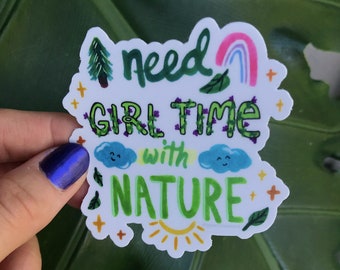 Girl Time with Nature Vinyl Sticker, Laptop, Waterbottle, Car Window Sticker, Weatherproof, Waterproof, Decal