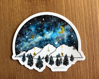 Winter Cosmos Vinyl Sticker, Laptop, Waterbottle, Car Window Sticker, Weatherproof, Waterproof, Decal