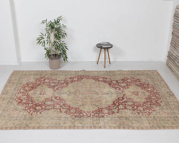 シャビーレッド ランナー 167×50 フラワーラグ トルコヴィンテージラグ