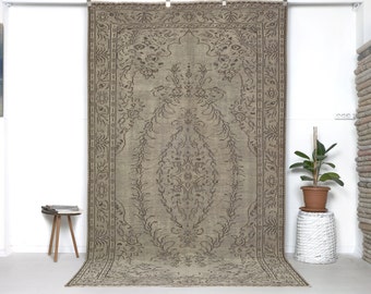 Neutral Vintage Oushak Rug + Turkish Area Rug + Rug + Persian Rug + Handmade Rug + Wool Rug + Anatolian Rug + 5x9 Rug + Green Rug