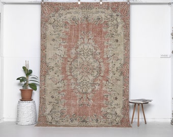 Neutral Vintage Oushak Rug + Turkish Area Rug + Rug + Persian Rug + Handmade Rug + Wool Rug + Anatolian Rug + 5x8 Rug