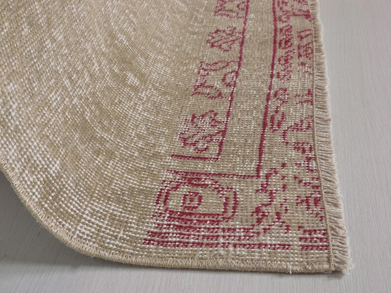 Neutral Oushak Rug + Vintage Area Rug + 4x7 Rug + Beige Rug + Handmade Rug + Muted Rug + Worn Rug, Persian Rug, Size: 236x140 - 7.7x4.6 feet
