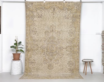 Neutral Oushak Rug + Vintage Area Rug + 5x9 Rug + Beige Rug + Handmade Rug + Muted Rug + Carpet + Persian Rug + Size: 282x162 - 9.2x5.3 feet