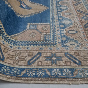 Persian Rug Blue, 5X9 Neutral Oushak rug, Vintage rug, Handknotted rug,Faded rug, 9.1x4.9ft, faded mutted color rug, Turkish rug,Carpet rug,