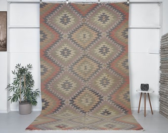 Kilim Rug Vintage + Boho Kilim Rug + İnterior Kilim Rug + Handmade Kilim Rug + Wool Rug + 5x10 Kilim Rug  + Size: 311 x 175 cm 10.2x5.7 feet