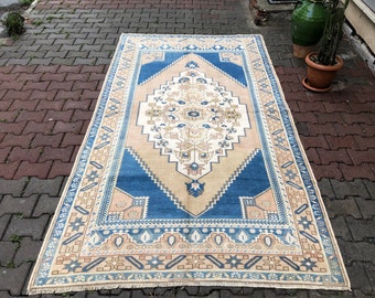 5X9 Neutral Oushak rug, Vintage rug, Handknotted rug, Faded rug, 9.1x4.9ft, faded beige rug, mutted color rug, Turkish rug,Carpet rug,