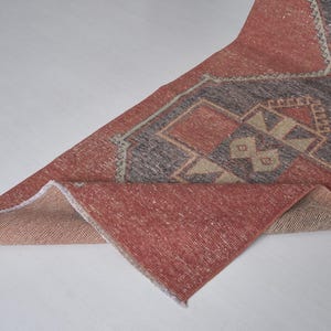 Red Vintage Oushak Runner 3x11: Handmade Turkish Rug