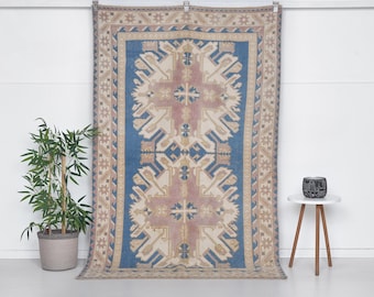 Handgefertigter Türkischer Oushak Teppich: Kurzflor Teppich 100 x 150 cm aus Wolle