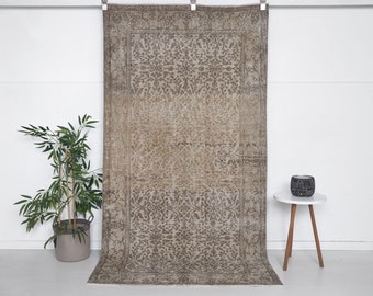 100x200 Vintage Handgeknüpfter Oushak Teppich: Beige Brauner Boho Teppich
