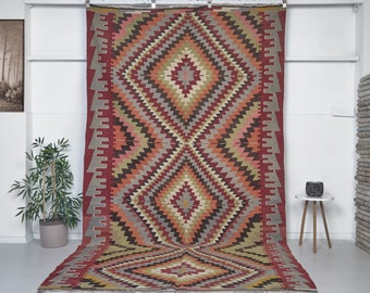 Kilim Rug Vintage + Boho Kilim Rug + İnterior Kilim Rug + Handmade Kilim Rug + Wool Rug + 6x11 Kilim Rug  + Size: 342 x 187 cm 11.2x6.1 feet