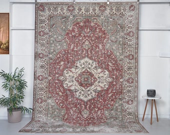 Neutral Vintage Oushak Rug + Turkish Area Rug + Rug + Persian Rug + Handmade Rug + Wool Rug + Anatolian Rug + 6x9 Rug