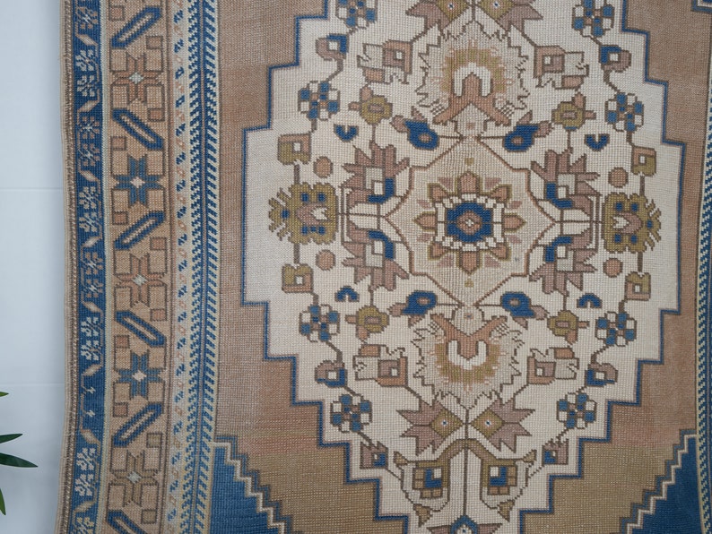 Persian Rug Blue, 5X9 Neutral Oushak rug, Vintage rug, Handknotted rug,Faded rug, 9.1x4.9ft, faded mutted color rug, Turkish rug,Carpet rug,