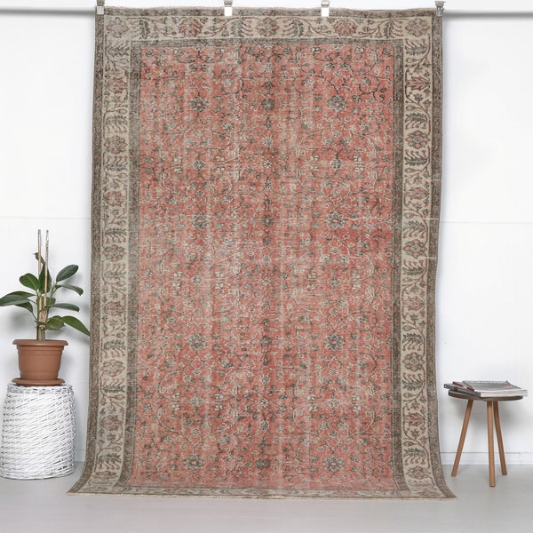 5x8 Oushak Rug + Vintage Area Rug + 5x8 Rug + Red Rug + Handmade Rug + Muted Rug + Carpet + Persian Rug + Size: 256x165 - 8.4x5.4 feet