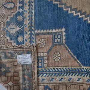 Persian Rug Blue, 5X9 Neutral Oushak rug, Vintage rug, Handknotted rug,Faded rug, 9.1x4.9ft, faded mutted color rug, Turkish rug,Carpet rug,