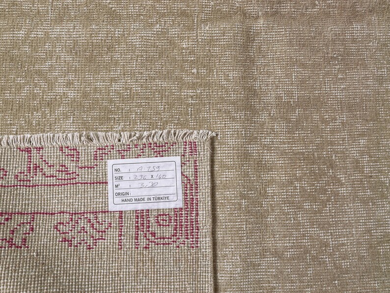 Neutral Oushak Rug + Vintage Area Rug + 4x7 Rug + Beige Rug + Handmade Rug + Muted Rug + Worn Rug, Persian Rug, Size: 236x140 - 7.7x4.6 feet
