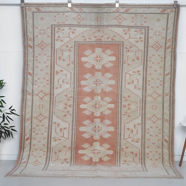 5x6 Vintage Rug, Beige Turkish Area Rug, Ivory Rug, Neutral Rug, Living Room Rug, Boho Rug, Antique Rug, Faded Rug, Worn Rug, Muted Rug