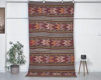 Kilim Rug Vintage + Boho Kilim Rug + İnterior Kilim Rug + Handmade Kilim Rug + Wool Rug + 4x8 Kilim Rug  + Size: 255 x 142 cm 8.4 x 4.7 feet