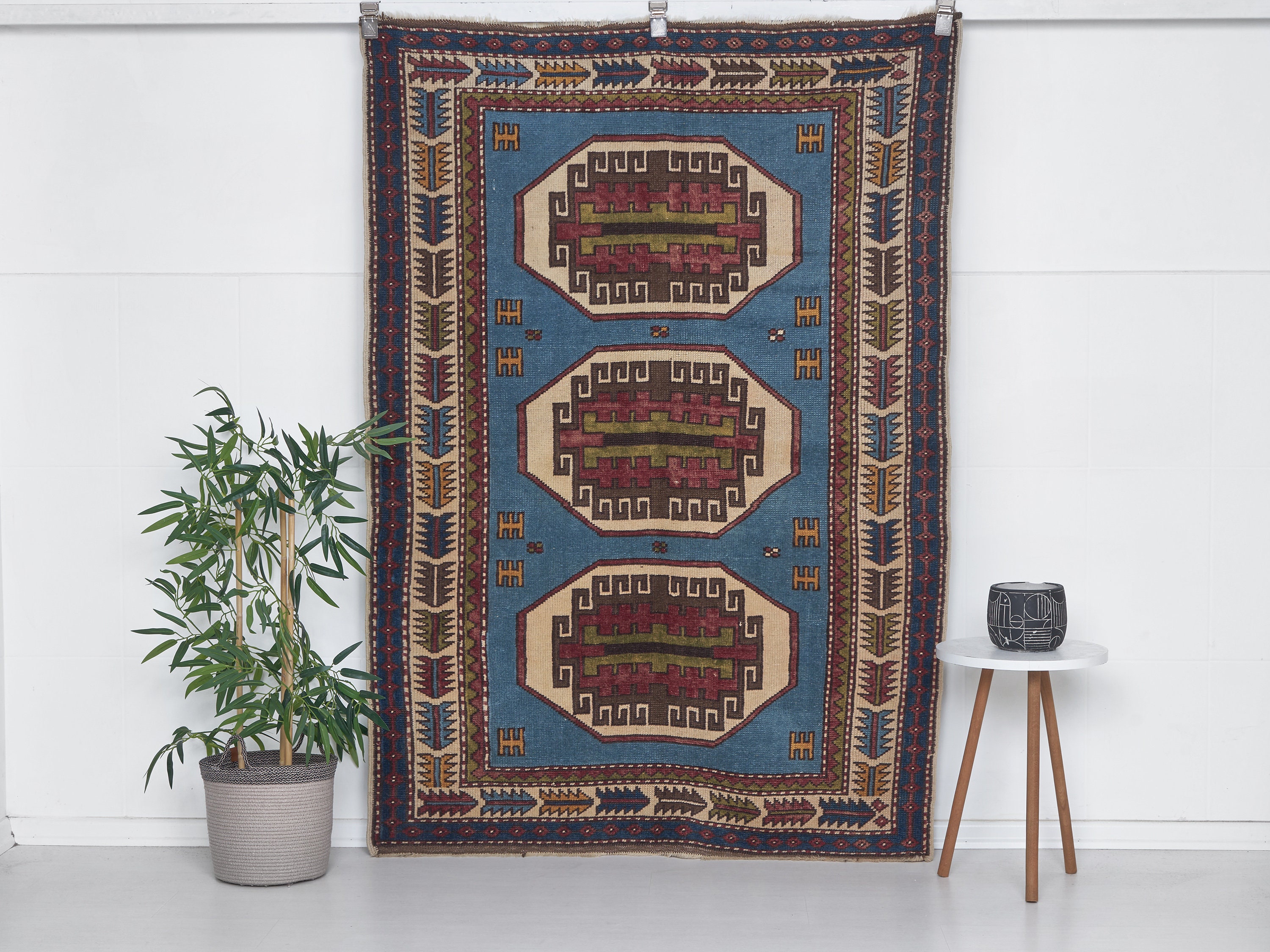 52×141 \"幸せの青い鳥\" ViNTAGE TURKiSH RUG 52×141 