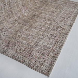 Vintage Turkish Oushak Rug 6x10: Hand-Knotted Wool, Beige Brown