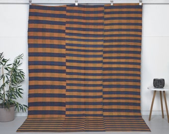 5x8 vintage kilim, orange - blue rug, 5x8 handmade kilim, striped kilim rug, modern rug, thin kilim rug, size: 240x165 - 7.9x5.4 feet