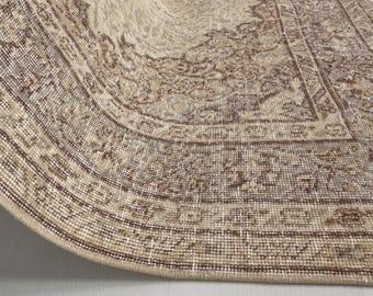Handmade Wool Oushak Rug: 5x8 Vintage Turkish Area Rug